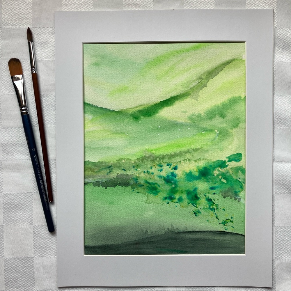 Abstract Valley Landscape Watercolor Style Wall Art Painting